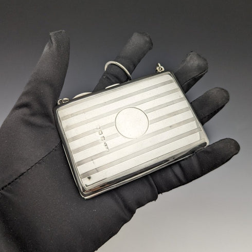 1913 British Antique Pure Silver Card Case with Chain 73g William Henry Sparrow